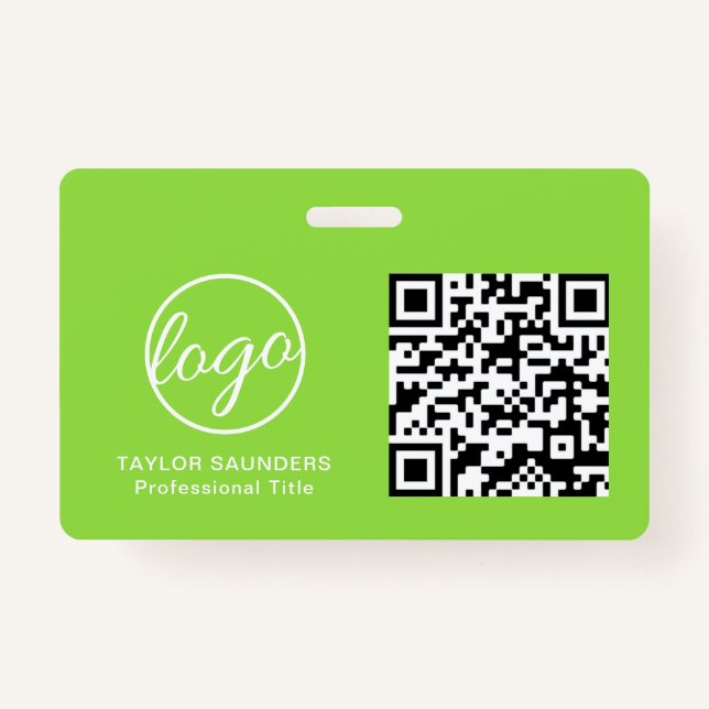 Einfache Lime Green QR Code Mitarbeiter-ID Ausweis (Vorderseite)