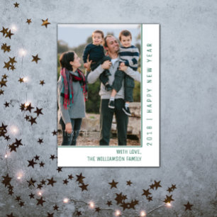 Einfache Line New Year's Foto Card   Grün Feiertagskarte
