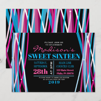 EINFACHE LINIEN 16 . Geburtstag 16 Einladung