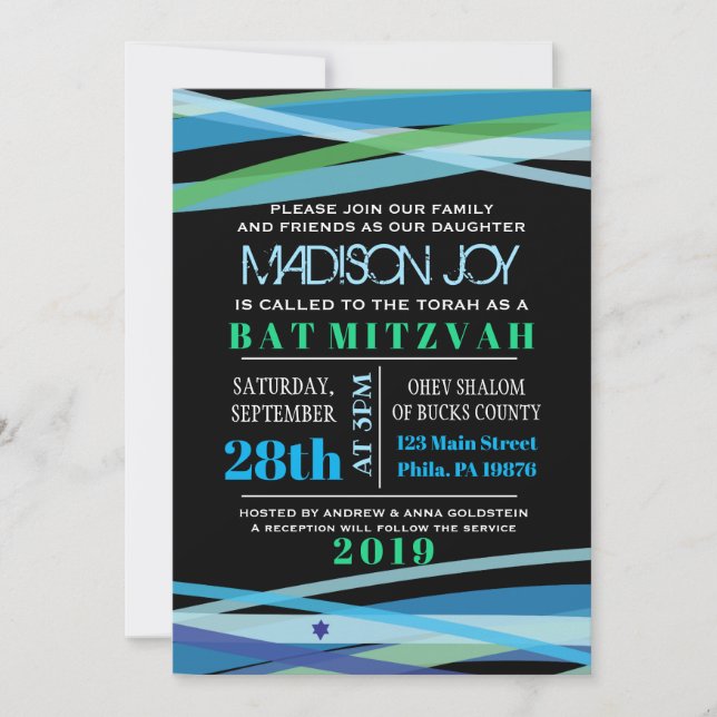 EINFACHE LINIEN Bat Bar Mitzvah Einladung (Vorderseite)