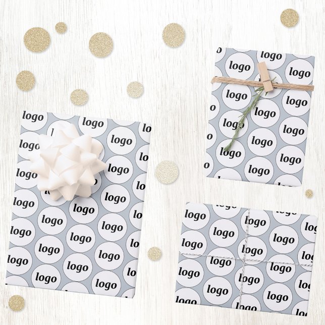 Einfache Logo-Geschäftsmodelle Blau Geschenkpapier Set (Simple logo pattern business branding promotional wrapping paper sheets)