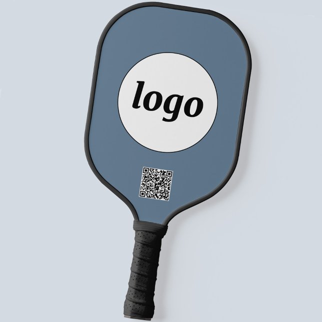 Einfache Logo QR Code Business Dusty Gray Blue Pickleball Schläger (Logo and QR code business promotional pickleball paddle)