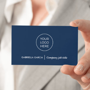 Einfache Logo QR Code Navy Blue Business Card Visitenkarte
