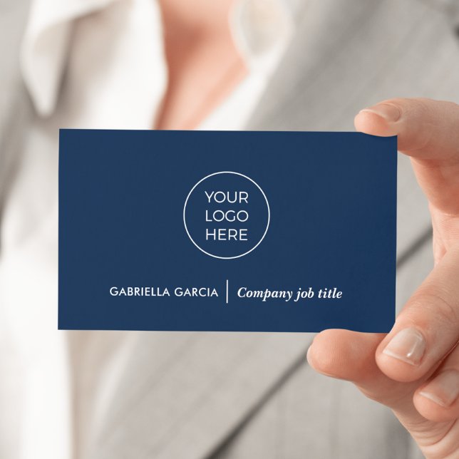 Einfache Logo QR Code Navy Blue Business Card Visitenkarte (Front side of card shown in 3.5 x 2.0 inch, add your business details and QR Code on the backside.)