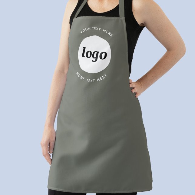 Einfache Logo Text Business Werbefläche Grün Schürze (Logo with custom text business promotional sage green apron)