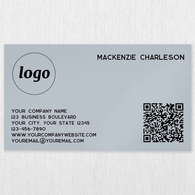 Einfache Logo- und QR-Code-Pulver Blau Magnetische Visitenkarte (Modern simple logo with QR code and custom text professional powder blue magnetic business card)