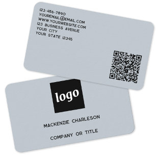 Einfache Logo- und QR-Code-Pulver Blau Visitenkarte