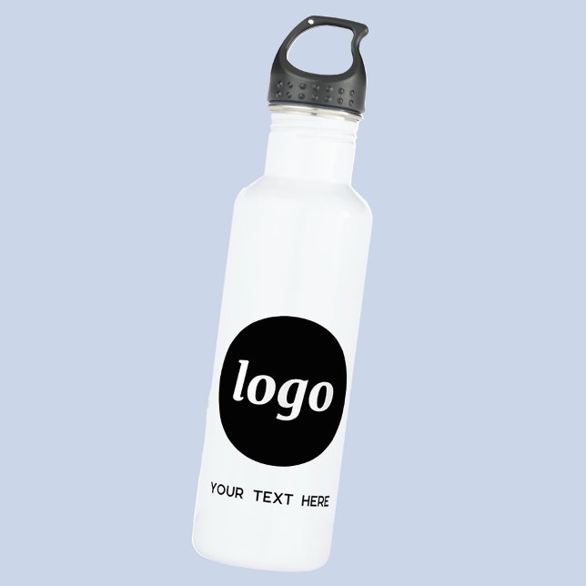 Einfache Logos für Textverarbeitung Edelstahlflasche (Simple logo with custom text promotional business branding water bottle)