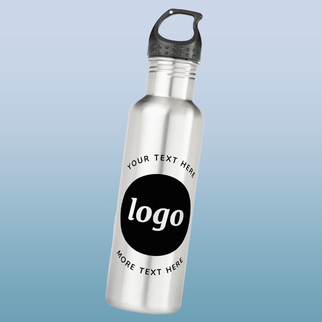 Einfache Logos für Textverarbeitung Edelstahlflasche (Simple logo with custom text promotional business branding water bottle)