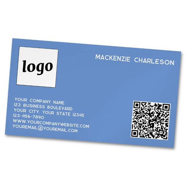 Einfache Logos und QR-Code blau Magnetische Visitenkarte (Logo with custom text and QR code blue business card magnet)