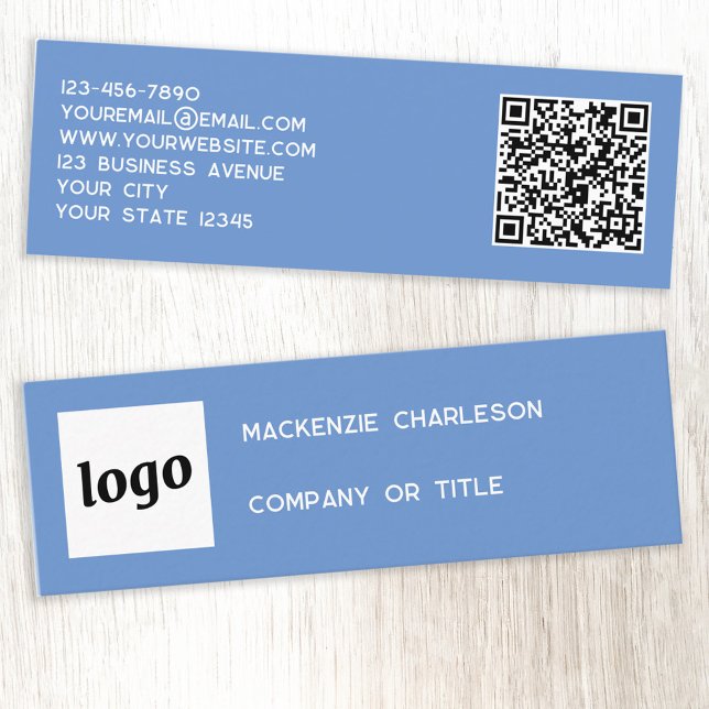 Einfache Logos und QR-Code blau Mini Visitenkarte (Simple logo with QR code custom text professional branding sky blue business card)