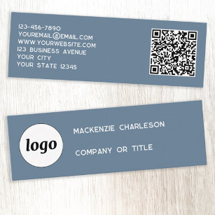 Einfache Logos und QR-Code Dusty Blue Gray Mini Visitenkarte