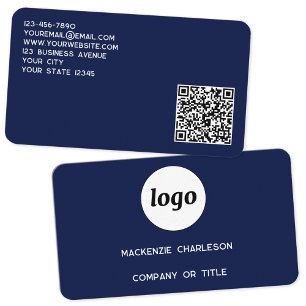 Einfache Logos und QR-Code Navy Blue Visitenkarte