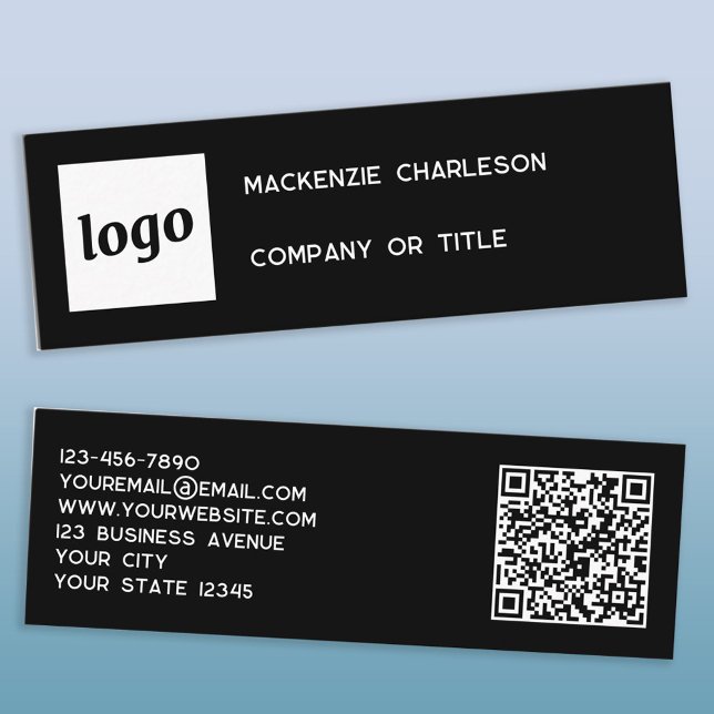 Einfache Logos und QR-Code schwarz Mini Visitenkarte (Logo QR code and text custom black mini business card)