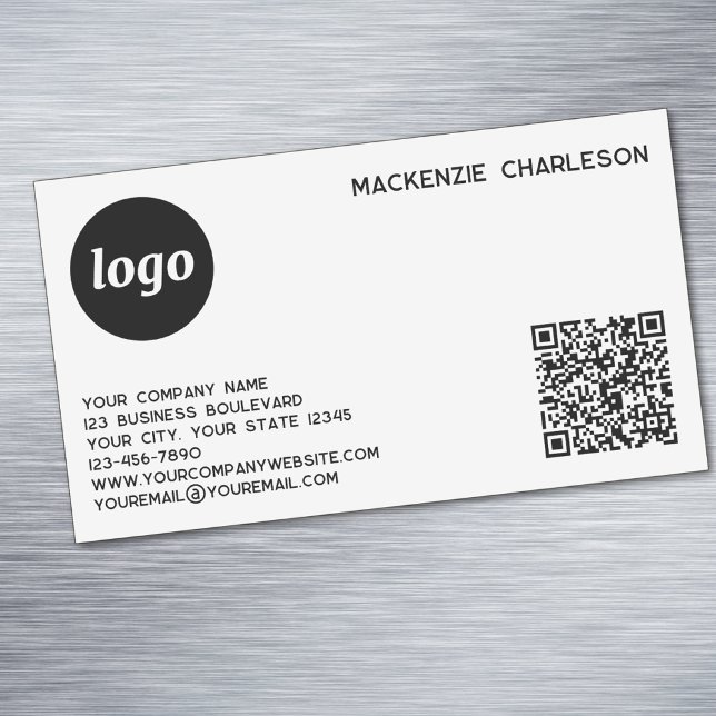Einfache Logos und QR-Codes Magnetische Visitenkarte (Logo with QR code and custom text magnet business card)