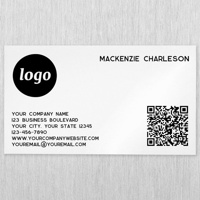 Einfache Logos und QR-Codes Magnetische Visitenkarte (Logo with QR code and custom text magnet business card)