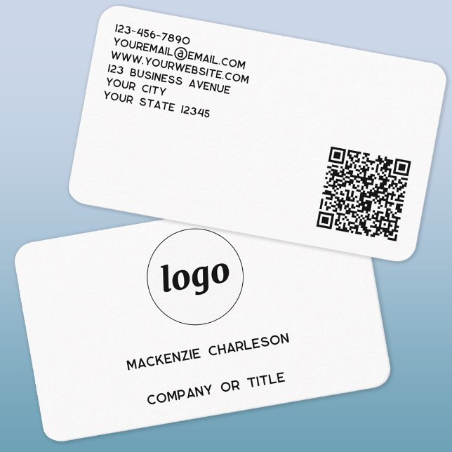 Einfache Logos und QR-Codes Visitenkarte (Logo QR code custom text professional minimalist business card)