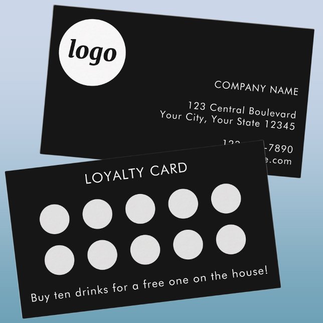 Einfache Logos und Schwarze Kundenkarte im Text Visitenkarte (Simple logo with custom text business promotional customer loyalty reward card)
