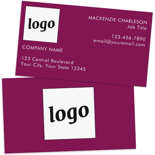 Einfache Logos und Text dunkel Cherry Magenta Rosa Visitenkarte (Simple logo custom text professional branding business card dark cherry magente pink)