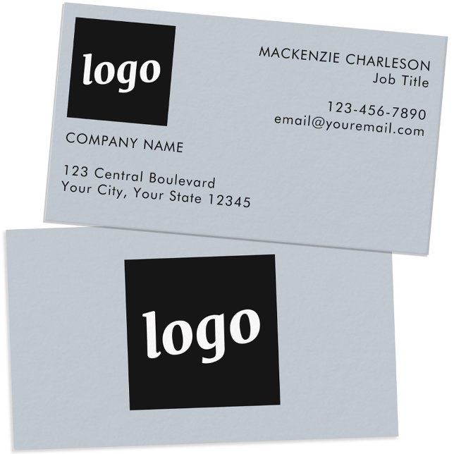 Einfache Logos und Text-Dusty-Pulver blau Visitenkarte (Logo with custom text dusty powder blue mini business card)