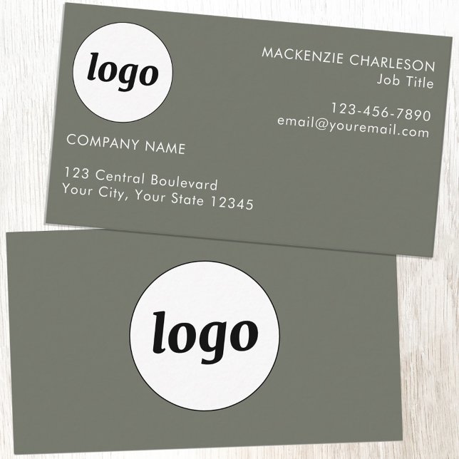 Einfache Logos und Text grün Visitenkarte (Logo with custom text sage green minimalist business card)