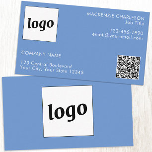 Einfache Logos und Text-QR-Code Blau Visitenkarte
