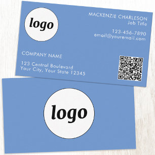 Einfache Logos und Text-QR-Code Blau Visitenkarte