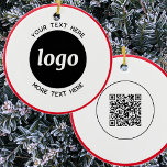Einfache Logos und Text-QR-Code Keramik Ornament<br><div class="desc">Einfaches minimalistisches Logo und individueller Text mit QR-Code,  um Ihr Unternehmen im Winter Holidays zu fördern. Ersetzen Sie das Logo,  den QR-Code und den Text durch Ihren eigenen,  um ihn anzupassen,  und ändern Sie den Hintergrund und die Textfarbe entsprechend Ihrem eigenen Branding.</div>