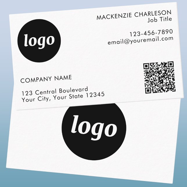 Einfache Logos und Text-QR-Code Visitenkarte (Logo with text and QR code professional minimalist business card)