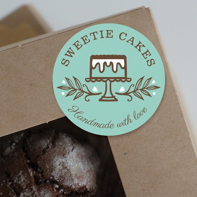 Einfache, lustige und minimale Bakery Cake Logo Aq Runder Aufkleber (Von Creator hochgeladen)