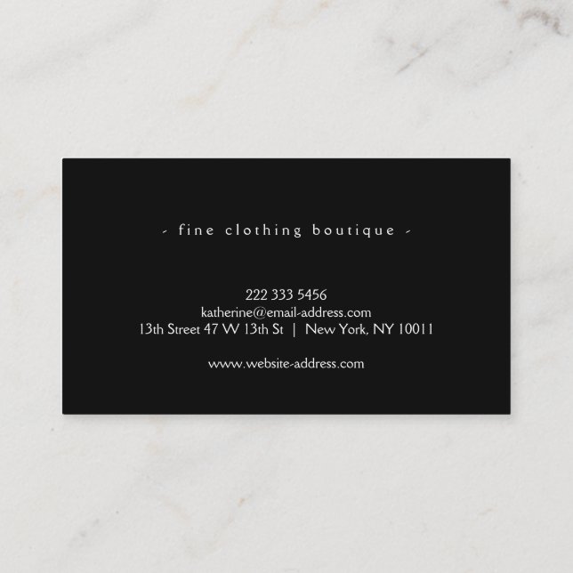 Einfache Luxus Schwarz & Weiß Minimal Boutique Visitenkarte (Rückseite)