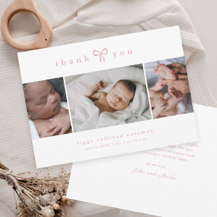 Einfache Mädchen-Foto-Collage mit Schleife Baby Ankündigung