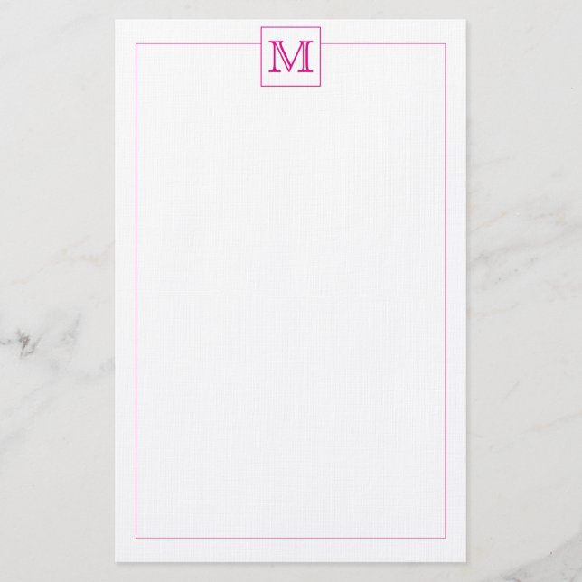 Einfache Magenta Initial Monogram Square-Grenze Briefpapier (Vorderseite)