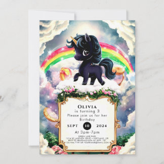 Einfache magische Schwarze Einhorn Geburtstag Einladung