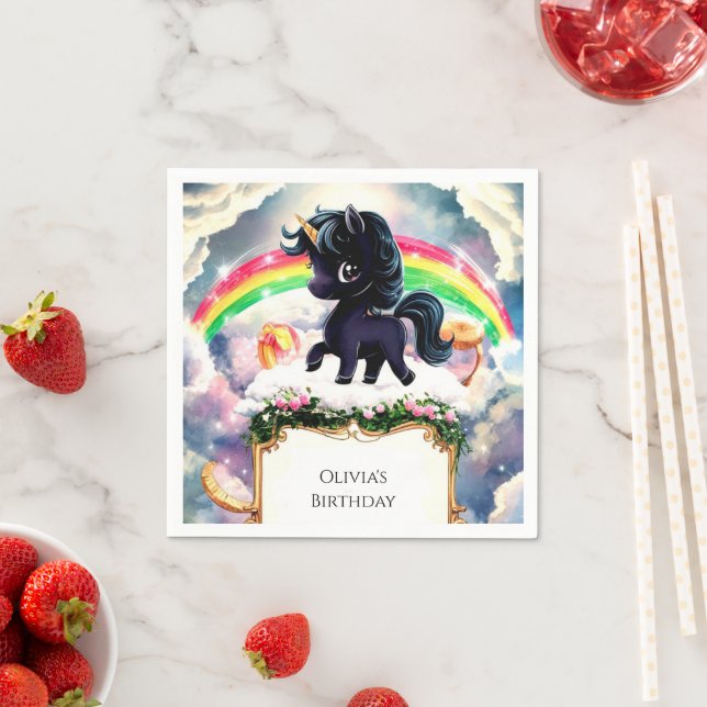 Einfache magische Schwarze Einhorn Geburtstag Serviette (Beispiel)