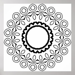 Einfache Mandala-Malvorlage Fettes Kreis-Muster Poster