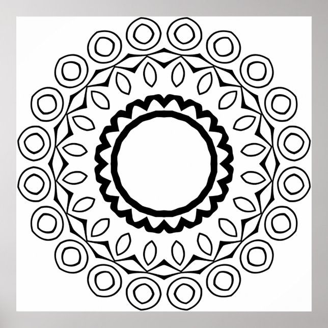 Einfache Mandala-Malvorlage Fettes Kreis-Muster Poster (Vorne)