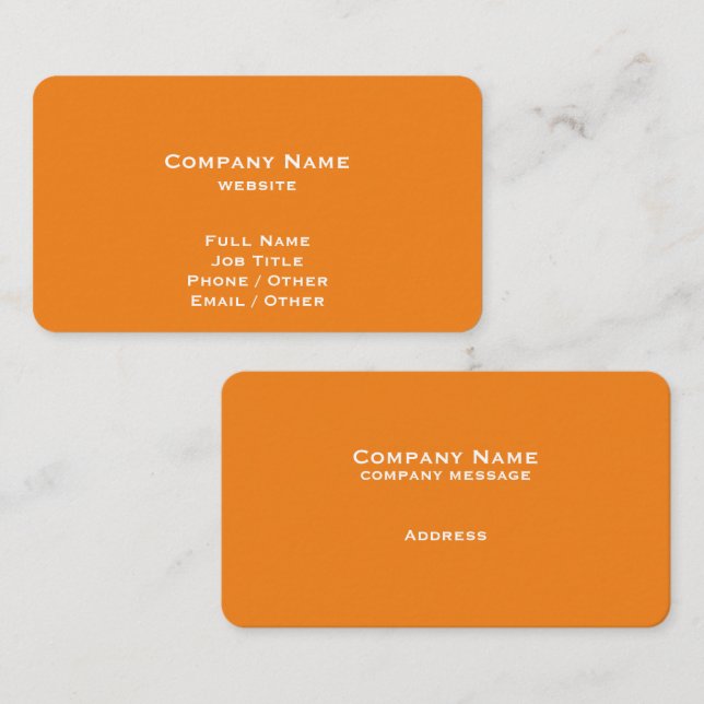Einfache Mandarine Orange Business Card Visitenkarte (Vorne/Hinten)