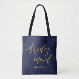 Einfache Marine Aquarell und Gold Bridesmaid Monog Tasche