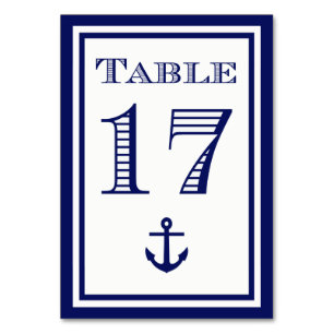 Einfache marineblaue Tischkarten mit Anker #17 Tischnummer