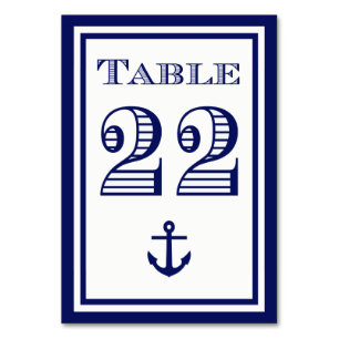 Einfache marineblaue Tischkarten mit Anker #22 Tischnummer