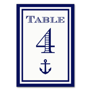 Einfache marineblaue Tischkarten mit Anker #4 Tischnummer