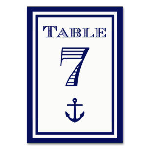 Einfache marineblaue Tischkarten mit Anker #7 Tischnummer