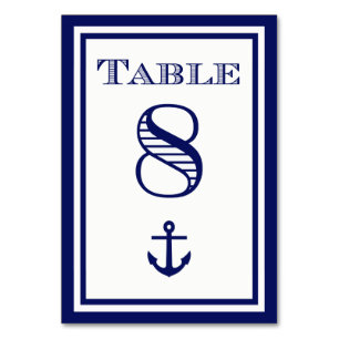 Einfache marineblaue Tischkarten mit Anker #8 Tischnummer
