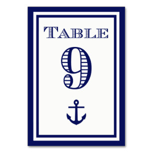 Einfache marineblaue Tischkarten mit Anker #9 Tischnummer