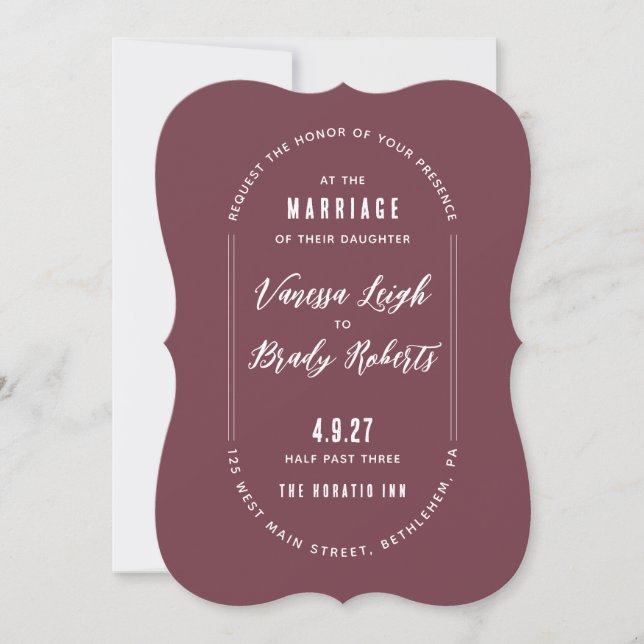 Einfache Maroon-Minimalistische Hochzeitseinladung Einladung (Vorderseite)
