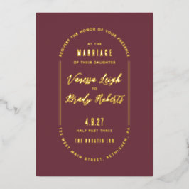 Einfache Maroon-Minimalistische Hochzeitseinladung Folieneinladung