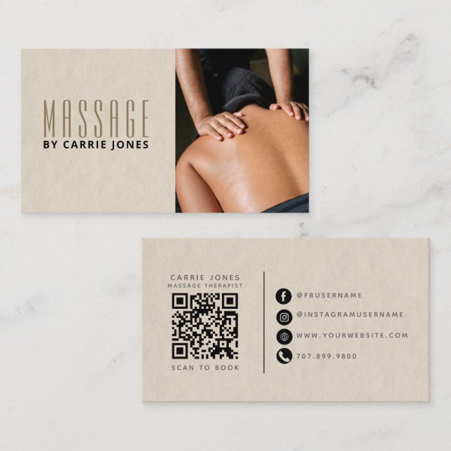 Einfache Massagetherapeut Foto Visitenkarte (Vorne/Hinten)