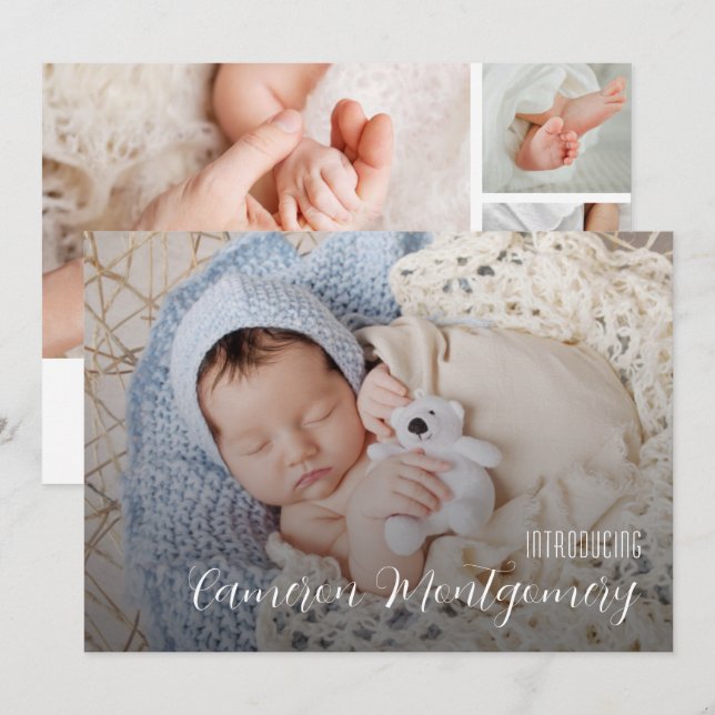 Einfache mehrfache Fotocollage Geburt Ankündigung (Vorne/Hinten)