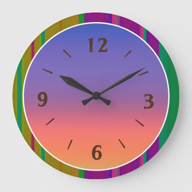 Einfache mehrfarbige Mauve Pink Orange Große Wanduhr (Vorderseite)